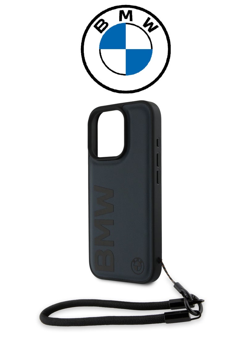 CG MOBILE - Back Case for iPhone 16 Pro Max, with a hand strap, made of genuine leather and approved by the global brand (BMW) in Navy blue - Image 1