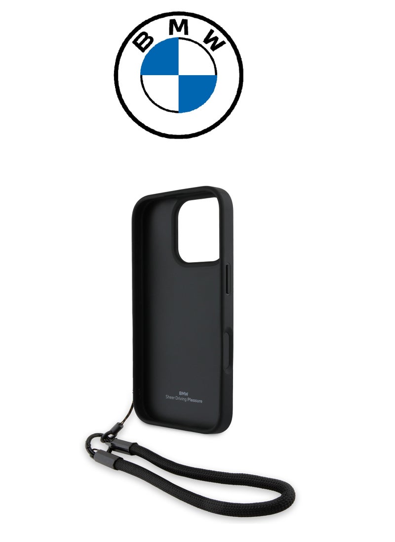 CG MOBILE - Back Case for iPhone 16 Pro Max, with a hand strap, made of genuine leather and approved by the global brand (BMW) in Navy blue - Image 1