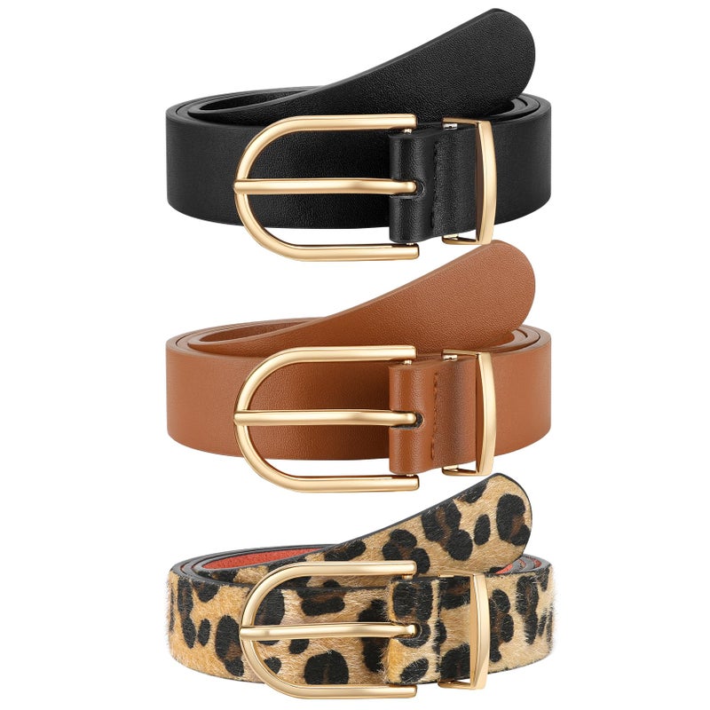 VONMELLI 3 Pack Women's Belts for Jeans Pants Fashion Gold Buckle Ladies Dress Belt Black+Brown+Leopard Print M - Image 1