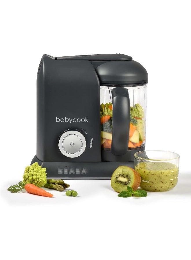 BEABA 4 In 1 Babycook Solo Baby Food Maker - Baby Food Processor, Blender And Cooker Soft Steamer Cooking Quick Food Diversification For Your Baby Dark Grey  - Image 1