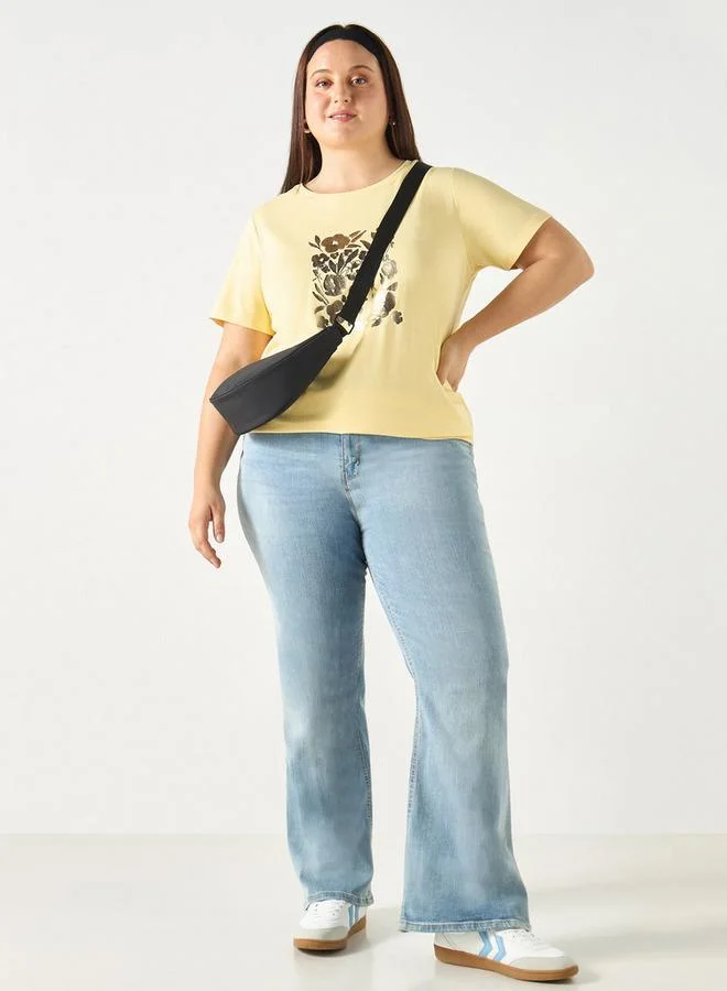Ulla Popken Plus Size Ulla Popken Printed T-shirt with Crew Neck