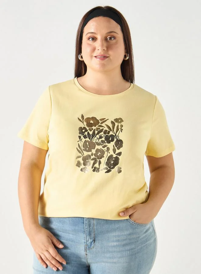 Ulla Popken Plus Size Ulla Popken Printed T-shirt with Crew Neck