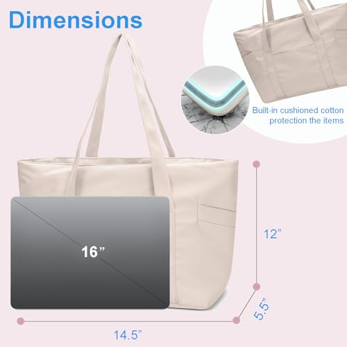 CTWWFS Tote Bag for Women, Travel Essentials Large Tote Bag with Zipper, Top Handle Handbag for Travel, Work (Beige) - Image 5