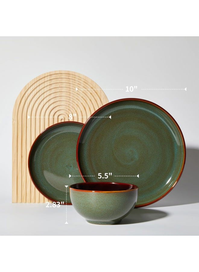 Pokini 32 Piece Double Bowl Dinnerware Sets with Pasta Bowls, Highly Chip and Crack Resistant Plates and Bowls Sets, Natural Earthyware Ceramic Dishware Sets, Service for 8 Sage Green - Image 2