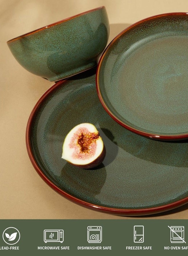 Pokini 32 Piece Double Bowl Dinnerware Sets with Pasta Bowls, Highly Chip and Crack Resistant Plates and Bowls Sets, Natural Earthyware Ceramic Dishware Sets, Service for 8 Sage Green - Image 3