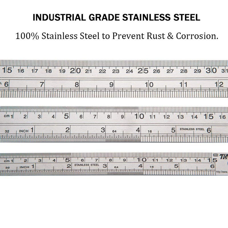 ZZTX Metal Straight Edge Ruler Stainless Steel Ruler 6 Inch 12 Inch 16 Inch Ruler Set Rulers Bulk Set of 3 - Image 2