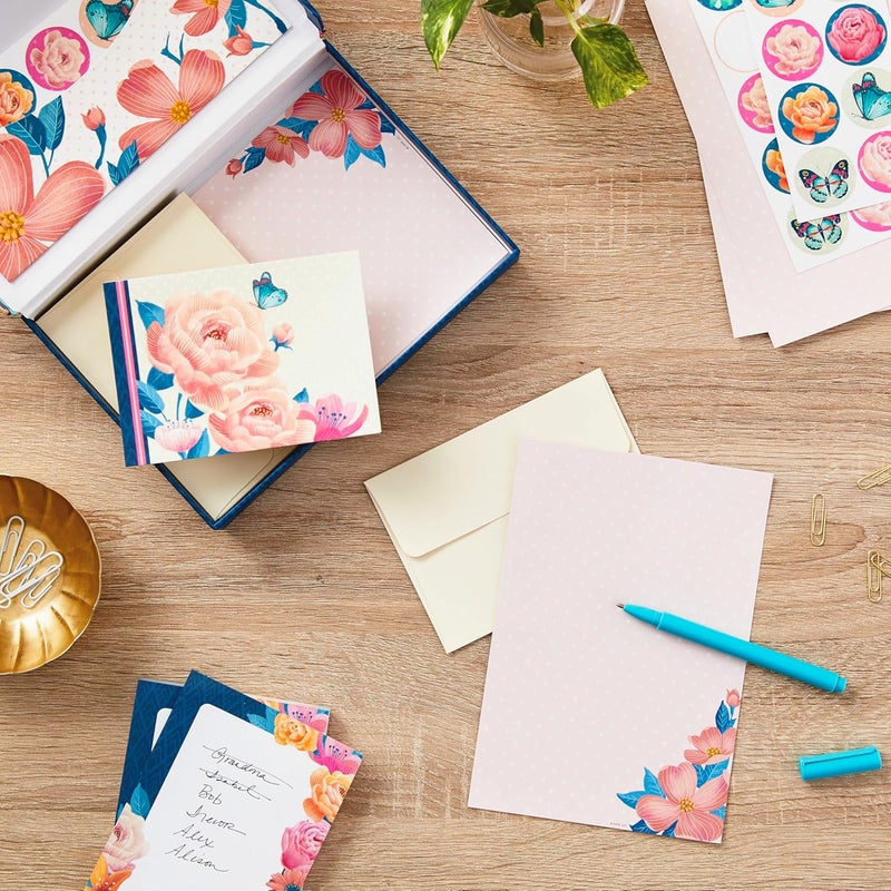 Hallmark Stationery Set with Desk Organizer, Floral (10 Blank Cards with Envelopes, 20 Writing Sheets with Envelopes, 75-Sheet Notepad, 30-Seals) - Image 2
