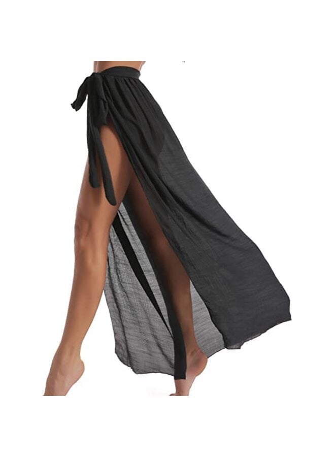 ملابس سباحة نسائية شبه شفافة من باريو، تنورة قصيرة مع شرابات، لون أسود - Image 2