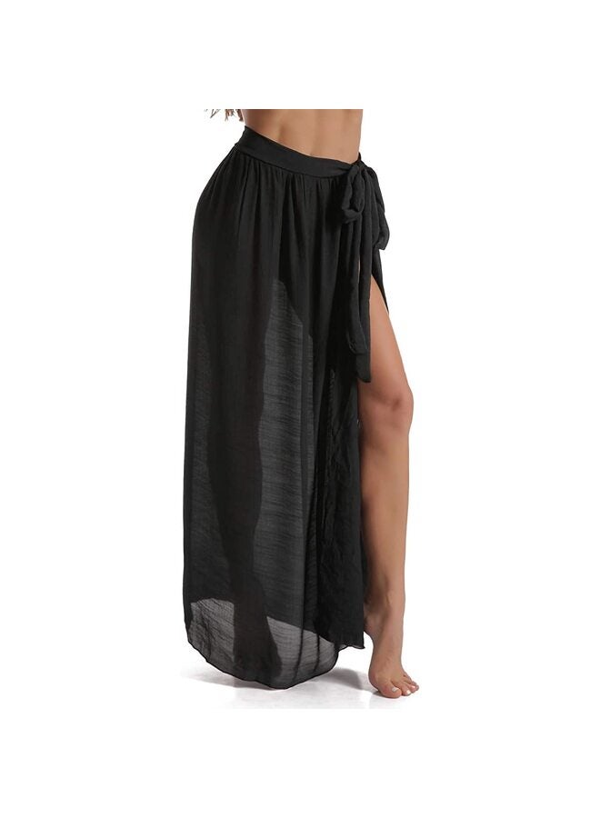 ملابس سباحة نسائية شبه شفافة من باريو، تنورة قصيرة مع شرابات، لون أسود - Image 1