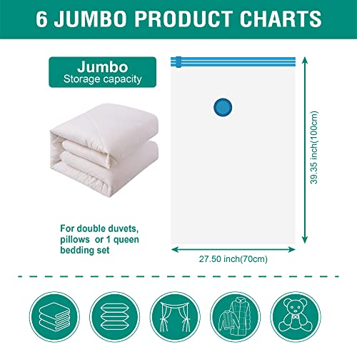 Cozy Essential 6 Jumbo Vacuum Storage Bags, Space Saver Bags Compression Storage Bags for Comforters and Blankets, Vacuum Sealer Bags for Clothes Storage, Hand Pump Included - Image 5