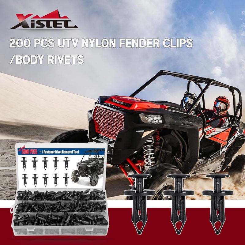 Xislet 200 Pcs UTV Nylon Fender Clips/Body Rivets Compatible with Polaris 7661855 Ranger RZR Can-Am Kawasaki Teryx Honda Rancher 90653-HC4-900 Suzuki Sportsman ATV Fastener with Tool - Image 2