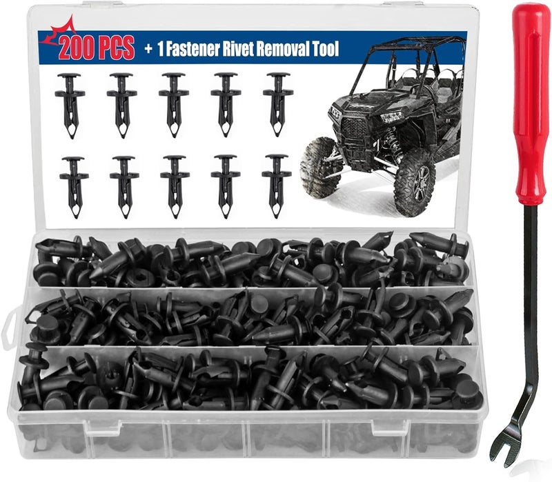 Xislet 200 Pcs UTV Nylon Fender Clips/Body Rivets Compatible with Polaris 7661855 Ranger RZR Can-Am Kawasaki Teryx Honda Rancher 90653-HC4-900 Suzuki Sportsman ATV Fastener with Tool - Image 1