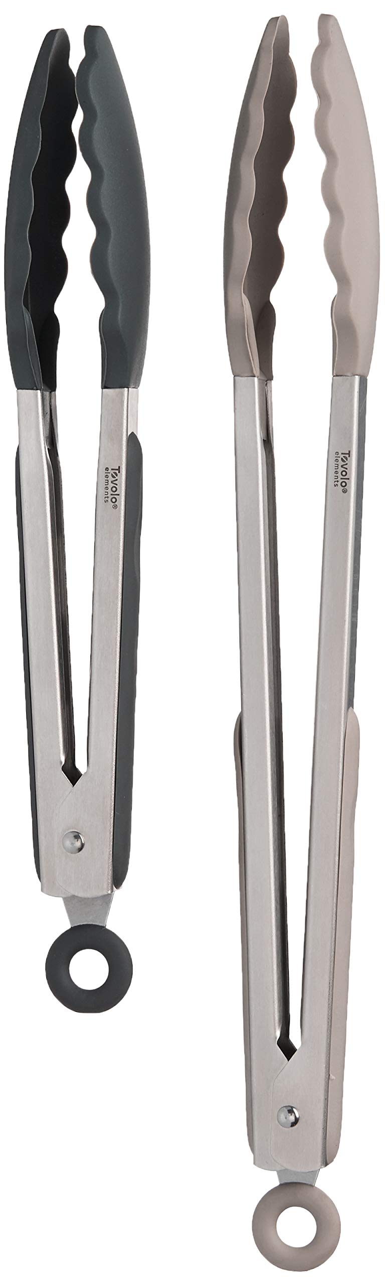 Tovolo Kitchen Cooking Stainless Steel Tongs 9  12 with Silicone Grip  Easy Lock Mechanism for Serving Salad and Ice Set of 2 Charcoal  Slate Gray