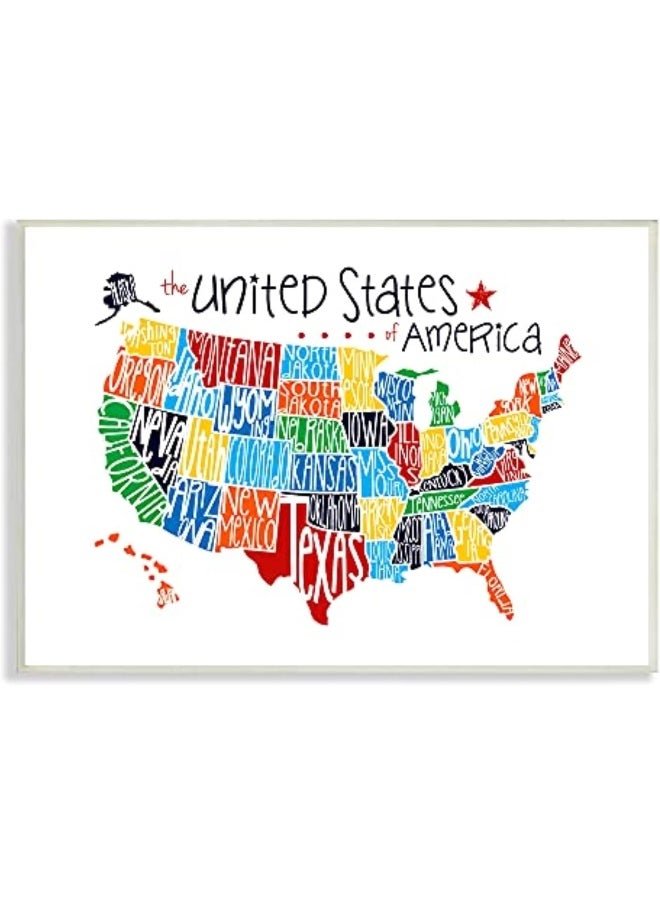 Stupell Industries - Stupell Industries The Kids Room by Use Rainbow Typography Map On White Background Rectangle Wall Plaque - Image 1