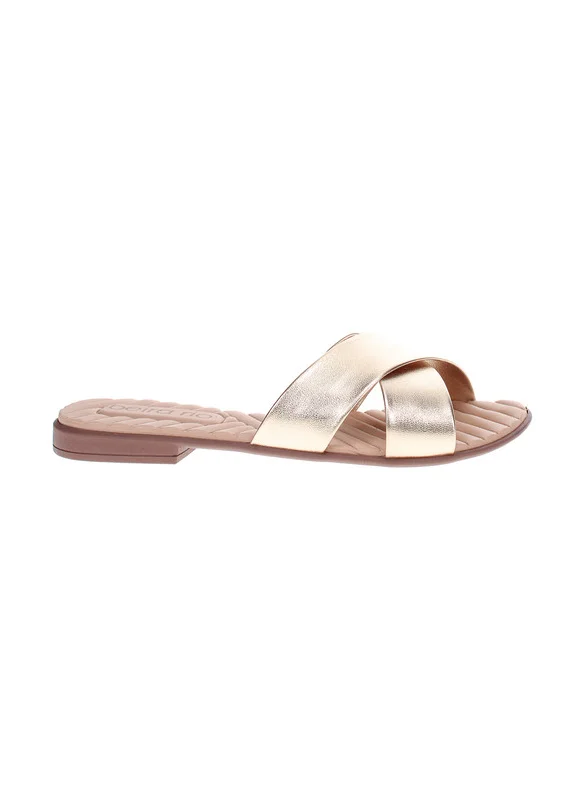 بيرا ريو Beira Rio Ladies Flat Sandals Golden | Made In Brazil