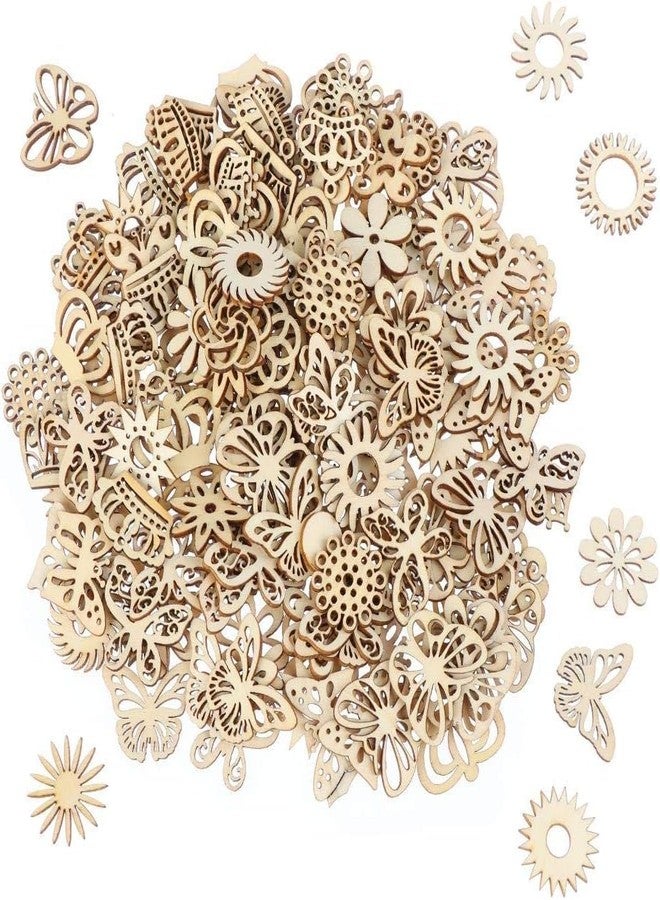 SVM CRAFT مجموعة زينة من خشب MDF من SVM CRAFT®، 50 قطعة، أشكال زهور وفراشات خشبية مقطوعة، مثالية لأعمال السكرابوكينغ الخشبية والحرف اليدوية اليدوية، قطع زهور مقطوعة - Image 2