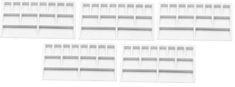 Feinerman 5 Pcs Colour Mixing Palette for Artists & Students - Rectangle Shape with 14 Compartments, 8 Color Wells, 2 Water Storage Sections, 4 Mixing Compartments - Colour Mixing Tray for Artists - Image 1