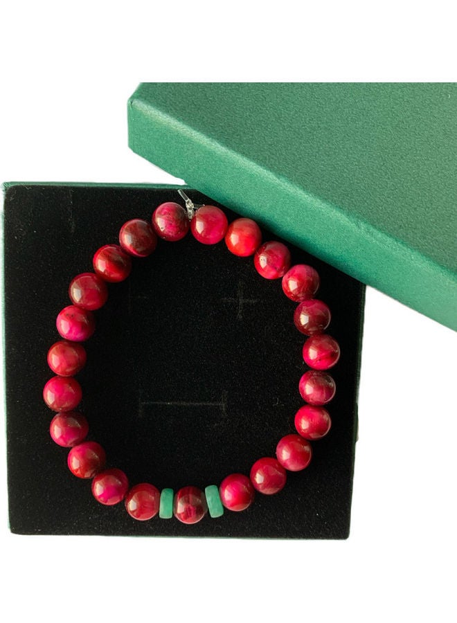 Miracle Empire THE CAT Pink Cat Eye (8mm) With Natural Colombian Emerald 2 Wheel Bars Bracelet - Image 2