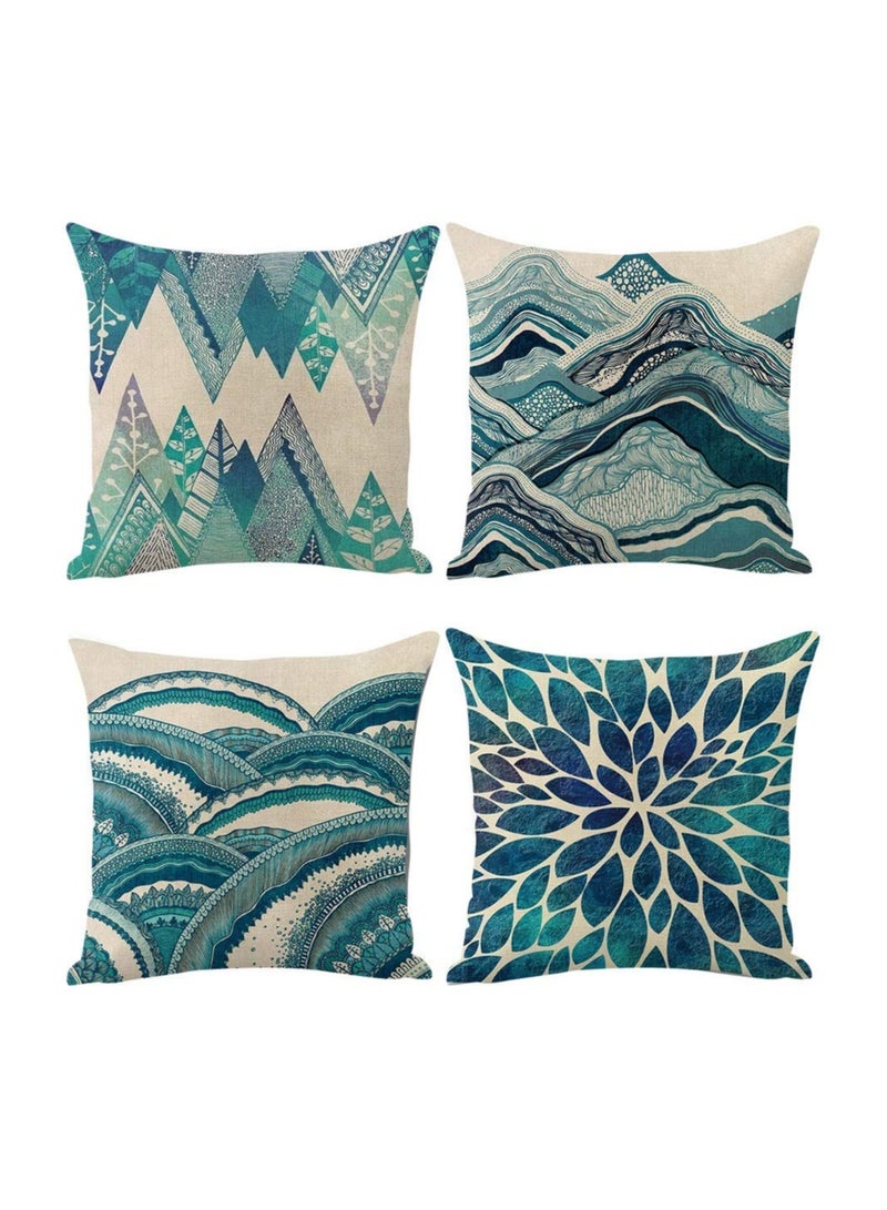 4 Pack Teal Throw Pillow Covers Ocean Inspired Cotton Linen Cushion Cases for Sofa Bed and Car 45x45 cm - Image 1