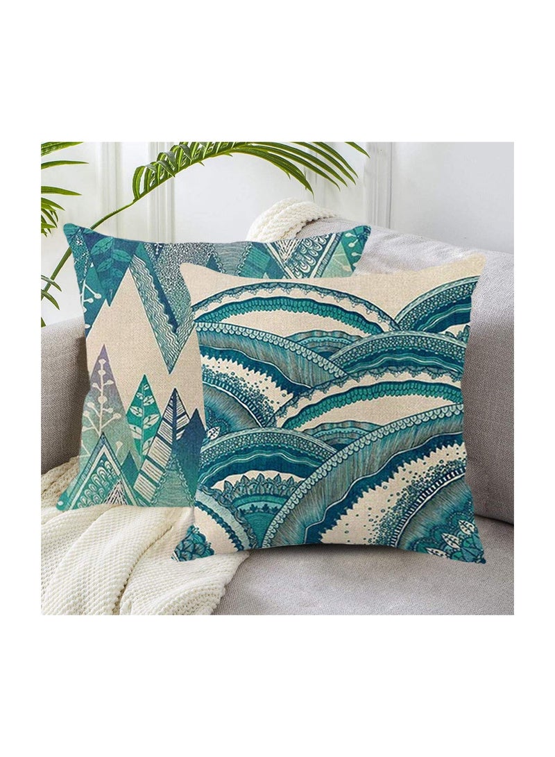 4 Pack Teal Throw Pillow Covers Ocean Inspired Cotton Linen Cushion Cases for Sofa Bed and Car 45x45 cm - Image 2
