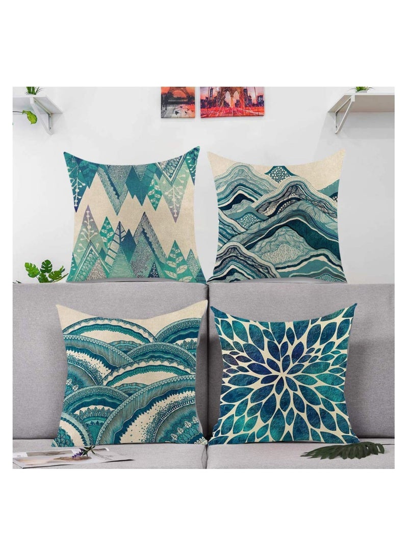 4 Pack Teal Throw Pillow Covers Ocean Inspired Cotton Linen Cushion Cases for Sofa Bed and Car 45x45 cm - Image 3