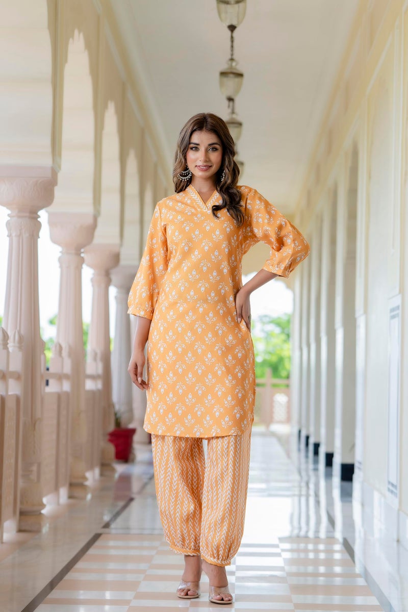 LookMark Women's Latest Printed Cotton Blend Straight Kurta and Afghani Pant Set Perfect for Casual and Office Wear (AZ-LM-P1-KS2070 Mustard-L) - Image 4
