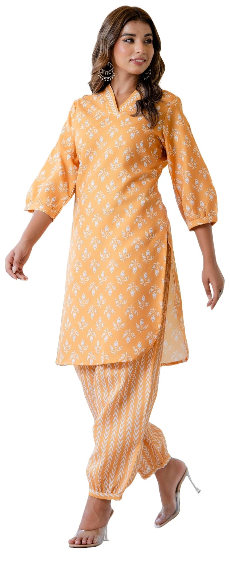 LookMark Women's Latest Printed Cotton Blend Straight Kurta and Afghani Pant Set Perfect for Casual and Office Wear (AZ-LM-P1-KS2070 Mustard-L) - Image 1