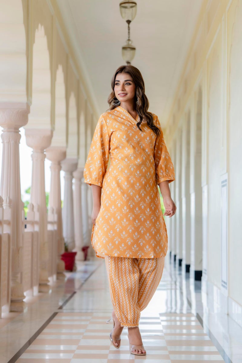 LookMark Women's Latest Printed Cotton Blend Straight Kurta and Afghani Pant Set Perfect for Casual and Office Wear (AZ-LM-P1-KS2070 Mustard-L) - Image 2