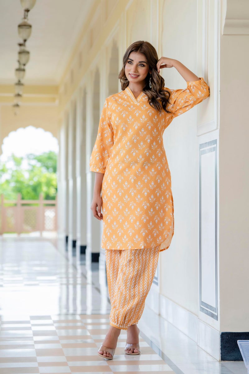 LookMark Women's Latest Printed Cotton Blend Straight Kurta and Afghani Pant Set Perfect for Casual and Office Wear (AZ-LM-P1-KS2070 Mustard-L) - Image 5