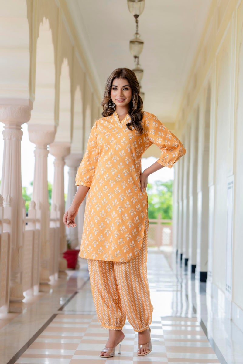 LookMark Women's Latest Printed Cotton Blend Straight Kurta and Afghani Pant Set Perfect for Casual and Office Wear (AZ-LM-P1-KS2070 Mustard-L) - Image 3