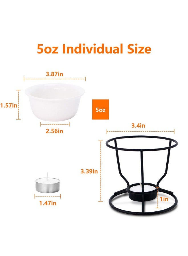 Luvan 4Pcs Fondue Pot Set for Chocolate Butter Cheese, 5oz Butter Warmer for Seafood with 20 Tealight, Ceramic Bowl Oven Microware Dishwasher Safe,Perfect for family dip Fruit,Dessert,Snack - Image 2