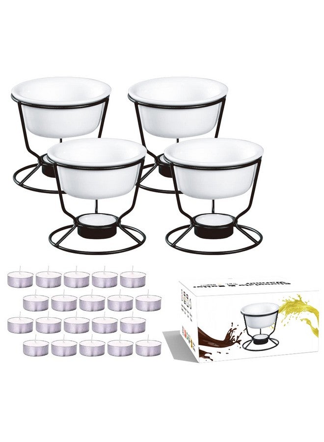 Luvan 4Pcs Fondue Pot Set for Chocolate Butter Cheese, 5oz Butter Warmer for Seafood with 20 Tealight, Ceramic Bowl Oven Microware Dishwasher Safe,Perfect for family dip Fruit,Dessert,Snack - Image 1