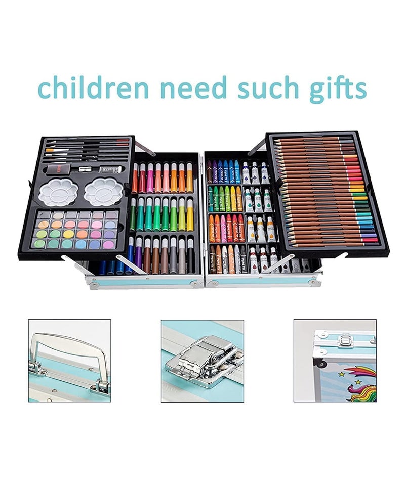 GLNRM 145 Pieces Drawing Color Kit with Unicorn Theme Storage Case, Drawing Set with Feathers, Colors, Paints, Aquarelles and Painting Kit with Portable Organizer (Blue) - Image 4