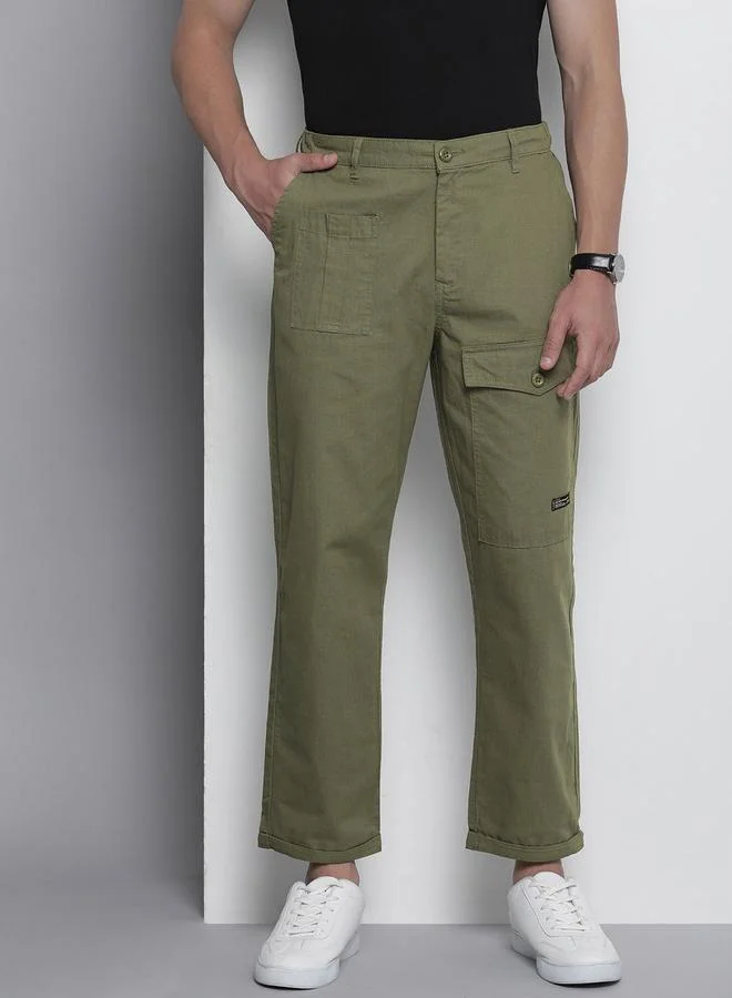 The Indian Garage Co Men Green Relaxed Fit Solid Trousers