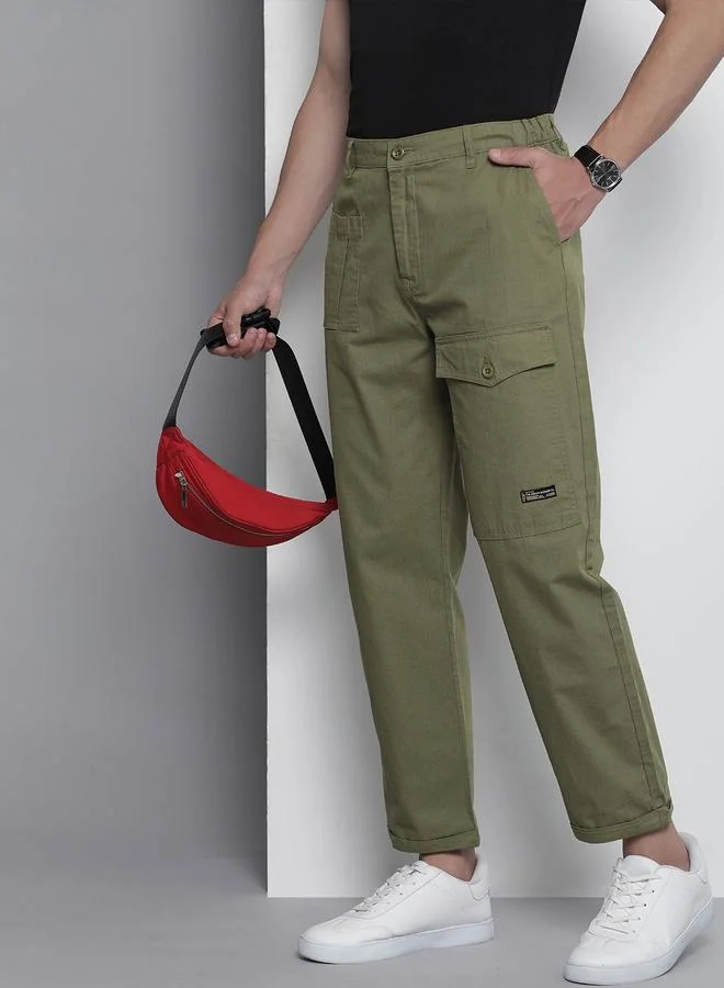The Indian Garage Co Men Green Relaxed Fit Solid Trousers