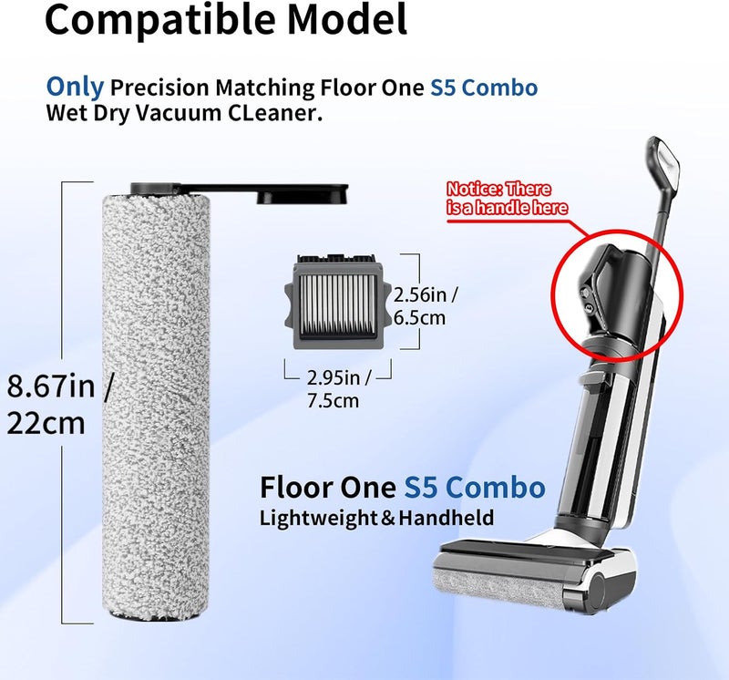 keluke Only S5Combo - Replacement Roller Brush and Filters Compatible with Tineco Floor One S5Combo Wet Dry Cordless Vacuum Cleaner(Not for Others S5 Series Models)3 Brushes Roller,3 Filters - Image 3