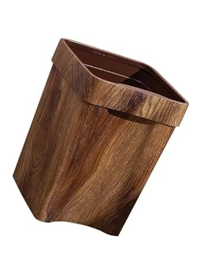 Wood Grain Small 8 Liter Trash Can With Handle Plastic Wastebasket For Kitchen Bathroom - Image 1