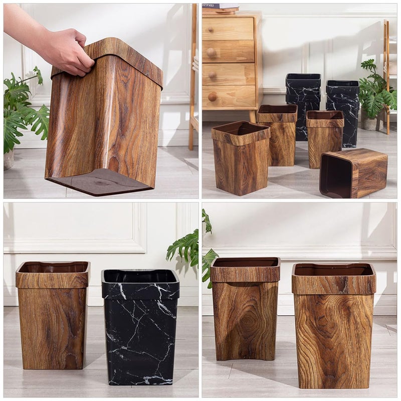 Wood Grain Small 8 Liter Trash Can With Handle Plastic Wastebasket For Kitchen Bathroom - Image 5