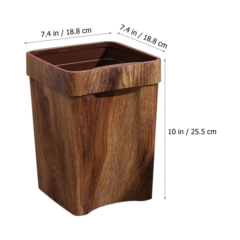 Wood Grain Small 8 Liter Trash Can With Handle Plastic Wastebasket For Kitchen Bathroom - Image 3