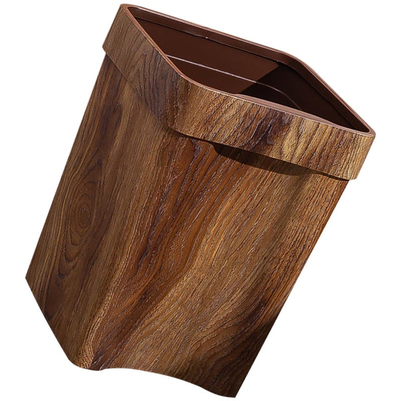 Wood Grain Small 8 Liter Trash Can With Handle Plastic Wastebasket For Kitchen Bathroom - Image 2