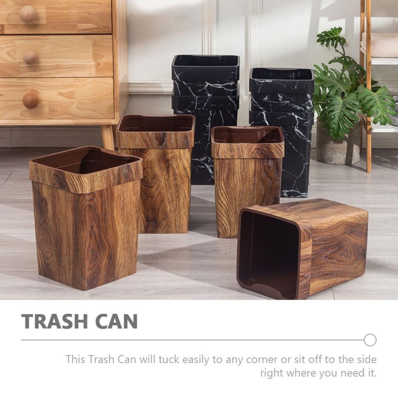 Wood Grain Small 8 Liter Trash Can With Handle Plastic Wastebasket For Kitchen Bathroom - Image 4