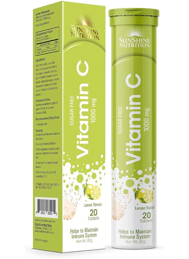 SUNSHINE NUTRITION - صن شاين إن فيتامين سي 1000 مجم بالليمون الفوار، 20 قرصًا - Image 1