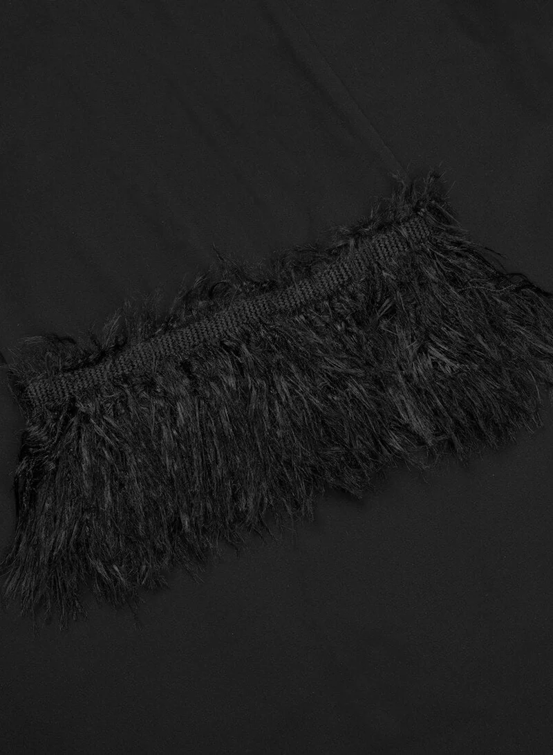 Needs No Label  Black Feathered Trim Midaxi Dress for Women | Best Price UAE