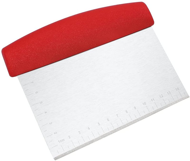DHRUSIMI Cake Scrapper Cutter Chopper Stainless Steel with Measuring Scale, Pizza Pastry Bread Dough Multipurpose Scraper Icing Fondant Decorating Smoothing Baking Tools Chopper (Red) - Image 1