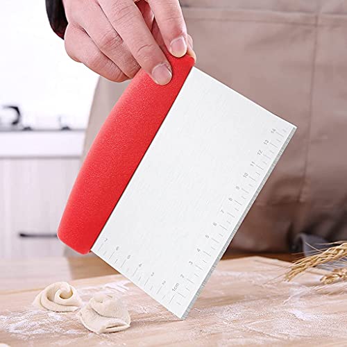 DHRUSIMI Cake Scrapper Cutter Chopper Stainless Steel with Measuring Scale, Pizza Pastry Bread Dough Multipurpose Scraper Icing Fondant Decorating Smoothing Baking Tools Chopper (Red) - Image 4