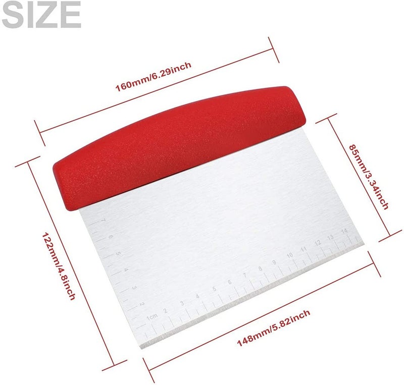 DHRUSIMI Cake Scrapper Cutter Chopper Stainless Steel with Measuring Scale, Pizza Pastry Bread Dough Multipurpose Scraper Icing Fondant Decorating Smoothing Baking Tools Chopper (Red) - Image 2