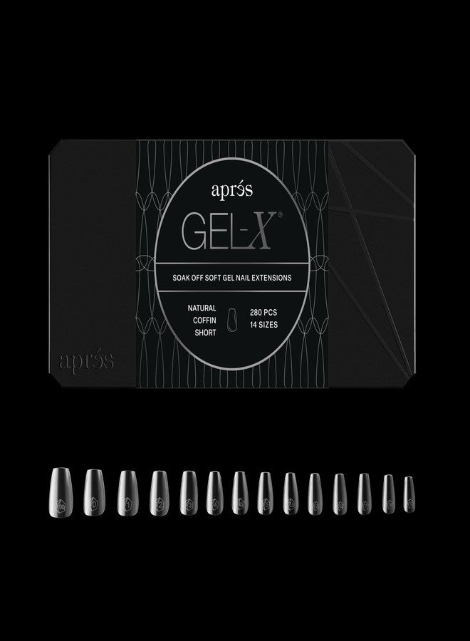 APRÉS Apres Gel-X® Coffin Box of Nail Tips | 280 Gel-X Tips, Soft Tips, 14 Sizes 00-9 | Half-sizes Included (Natural Coffin Short, 280 Count) - Image 1