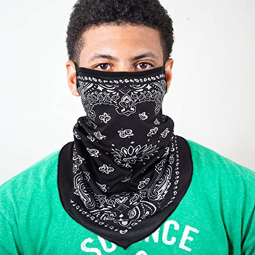MoKo Scarf Mask Bandana with Ear Loops 3 Pack, Neck Gaiter Balaclava UV Sun Protection Face Mask for Dust Wind Outdoors Motorcycle Cycle Bandana Headband for Women Men - Red/Blue/Black - Image 2