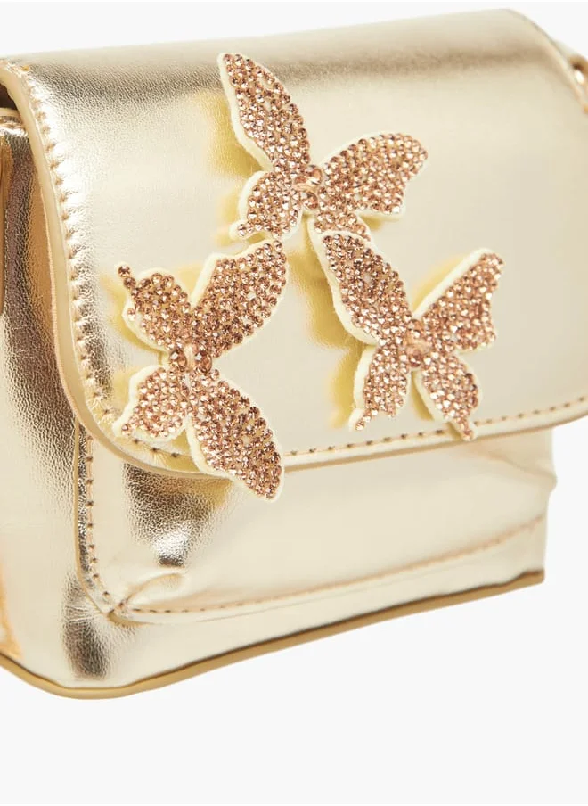 فلورا بيلا من شو إكسبرس Girls Butterfly Embellished Crossbody Bag With Chain Strap And Button Closure Ramadan Collection