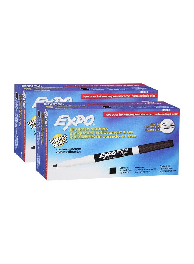 Expo 86001 Low Odor Dry Erase Marker, Black; Fine Tip, Quick-Drying Ink, 2 Packs of 12 Markers, 24 Markers Total - Image 1